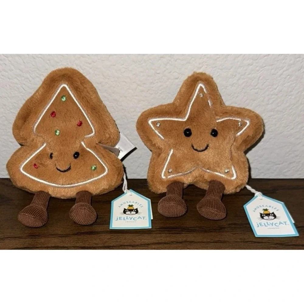 Jellycat Jolly Gingerbread Fred + Ruby + Star + Tree Plush Cookies AUTHENTIC NWT